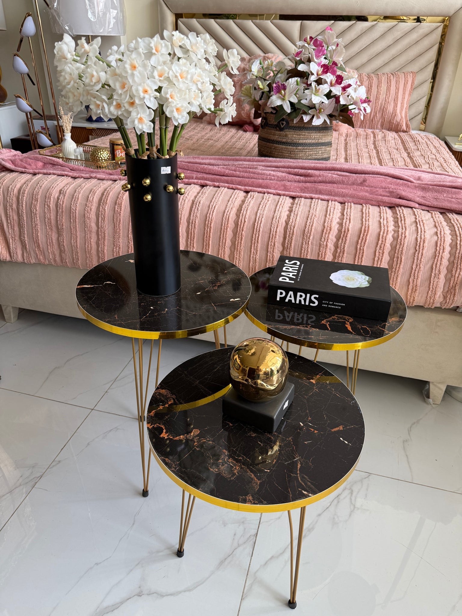 Round Black Glory nesting table set of 3