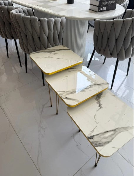 Square white Glory nesting table set of 3