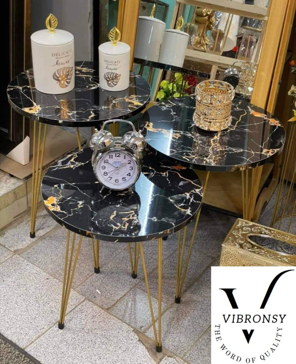 Round Black nesting table set of 3