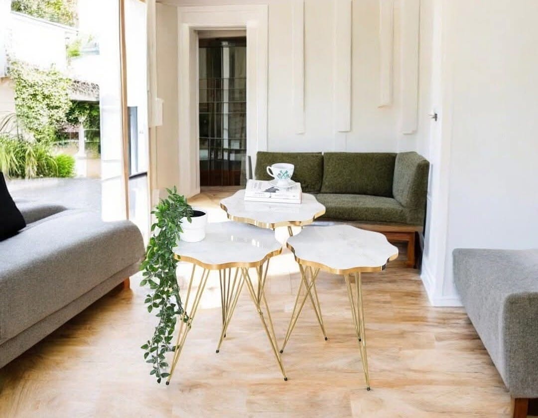 Round White nesting table set of 3